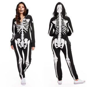 Tipsy Elves Women's Skeleton Hooded Jumpsuit Onesie Costume NWT Size Large